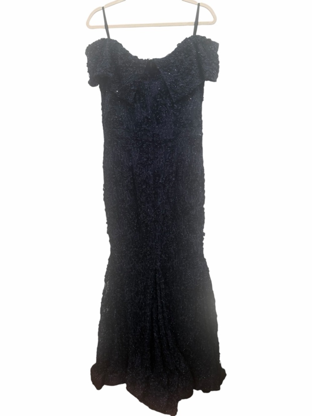 XSCAPE Off The Shoulder Evening Formal Navy Blue Gown Sequins Lace Size 14 NWT - Picture 10 of 11